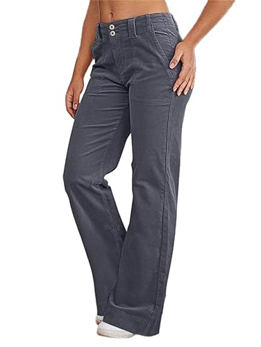Flamingals Women's Wide Leg Pants for Workout Mid Waist Flare Straight Leg Corduroy Pants Trendy