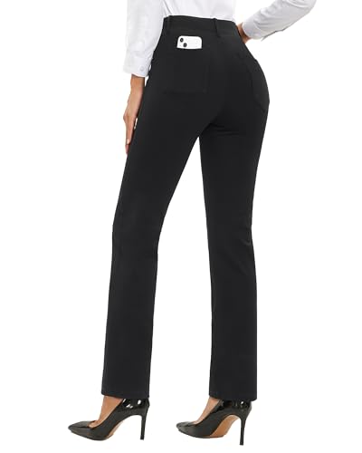 Stelle Women's Business Casual Straight Leg Stretch Work Pants 30" Pull On Slim-fit Regular Slacks with 4 Pockets