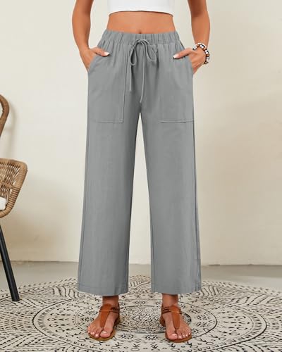 Neer 2 Pack Women’s Linen Pants with Pocket | Casual Summer Drawstring Beach Pants High Waisted Wide Leg Loose Palazzo T