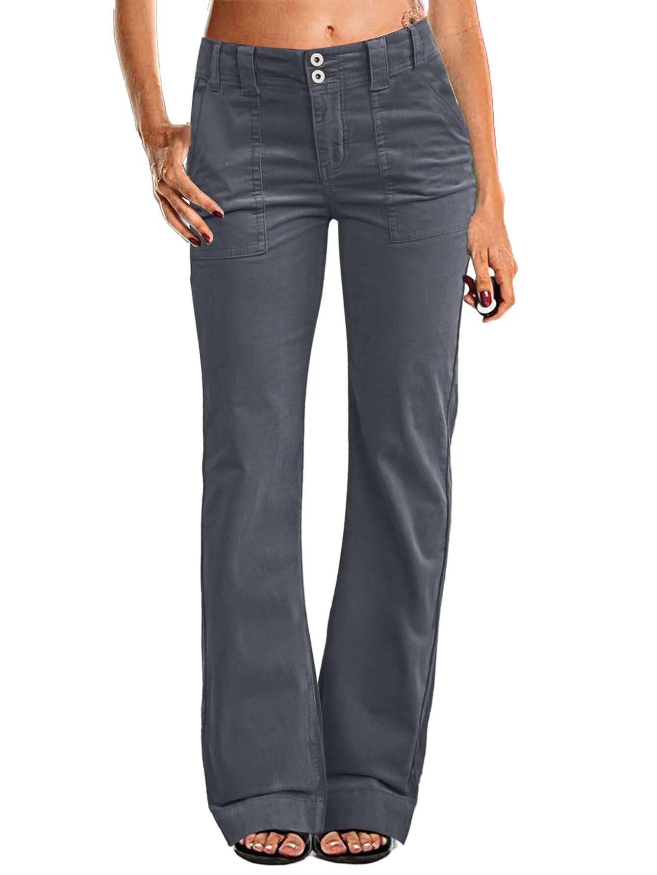 Flamingals Women's Wide Leg Pants for Workout Mid Waist Flare Straight Leg Corduroy Pants Trendy