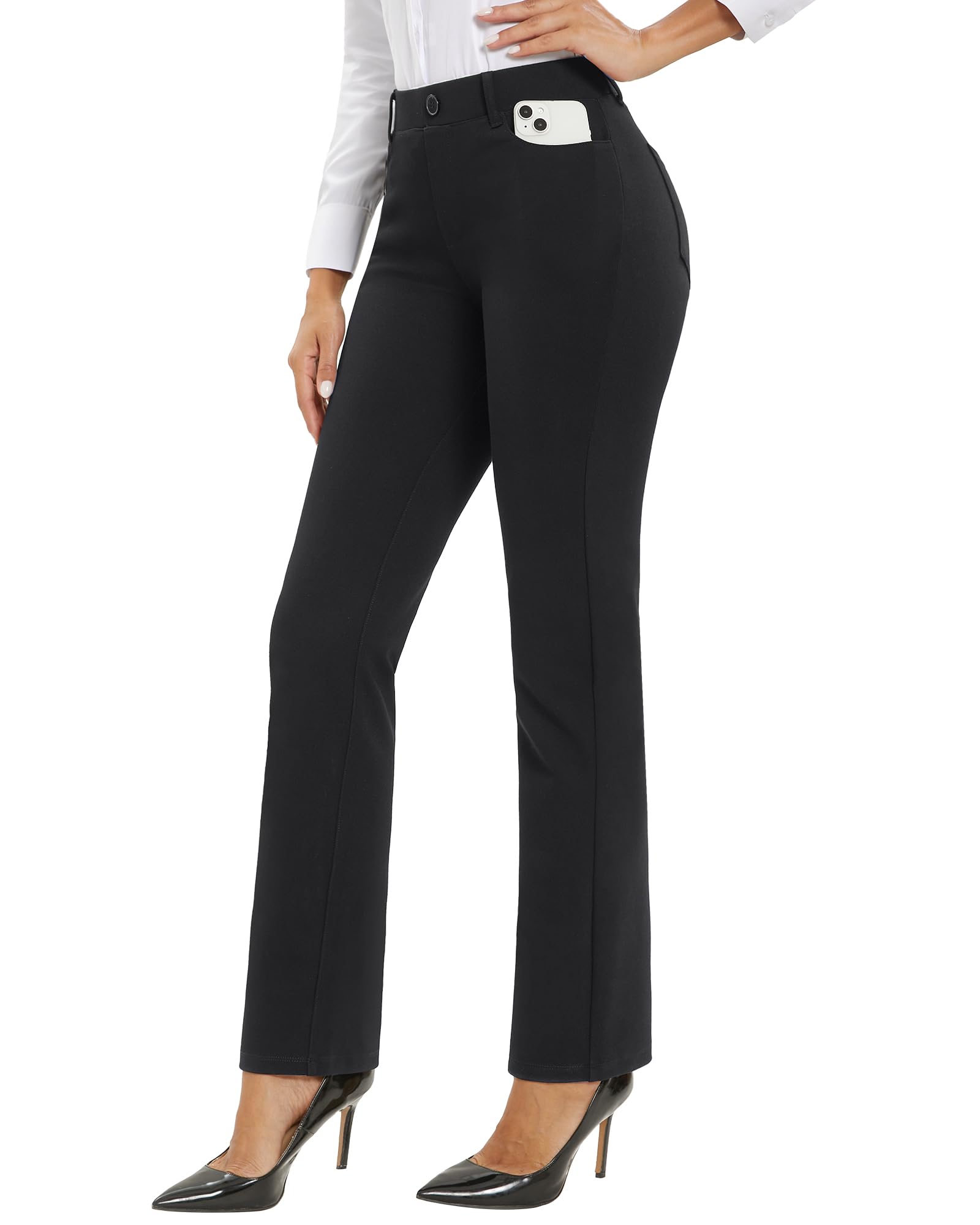 Stelle Women's Business Casual Straight Leg Stretch Work Pants 30" Pull On Slim-fit Regular Slacks with 4 Pockets