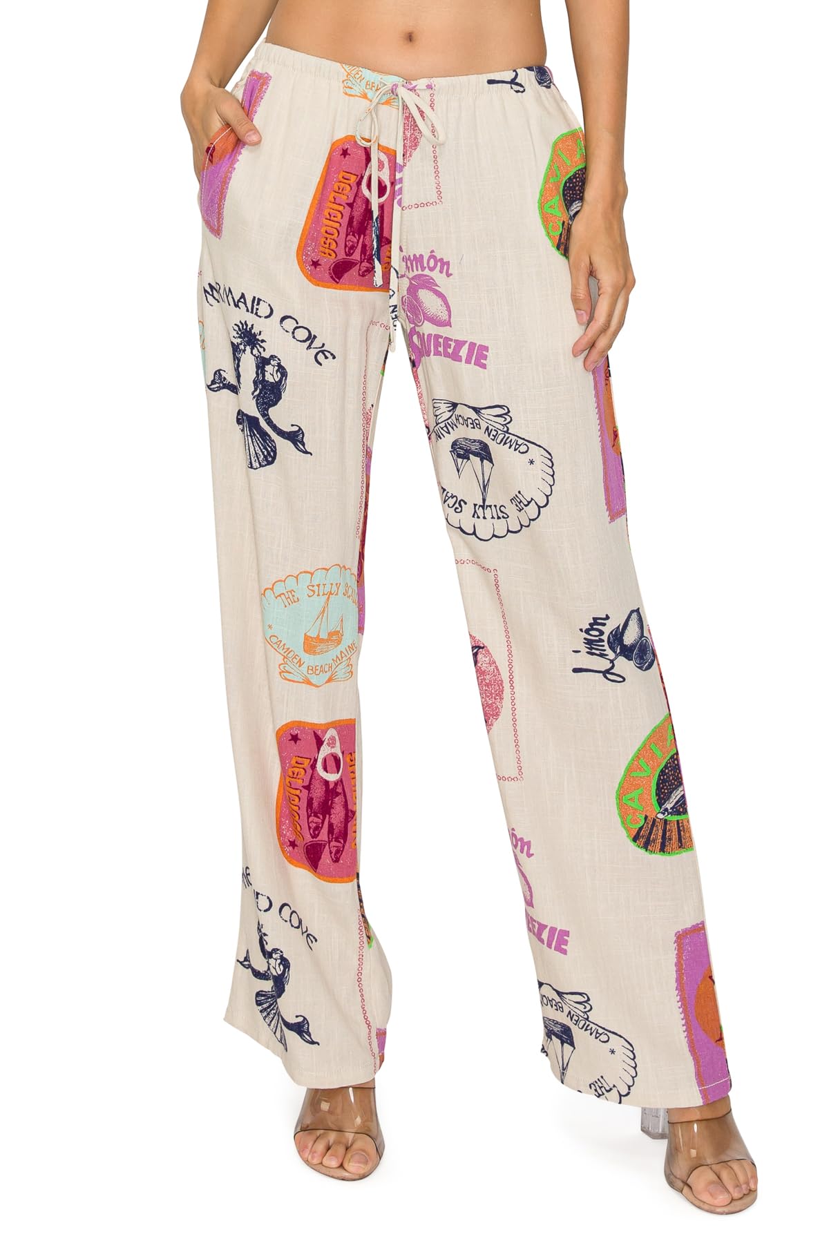 Cali1850 Women's Printed Linen Pants - Casual Pull On Beach Lounge Trousers with Pockets
Cali1850 Women's Printed Linen